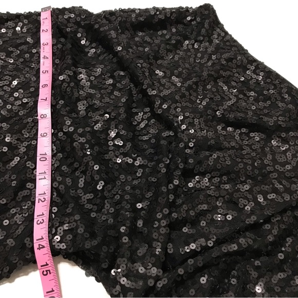 Jessica Simpson One Shoulder Flutter Sleeve Black Sequins Mini Dress Size 4 - Picture 10 of 12